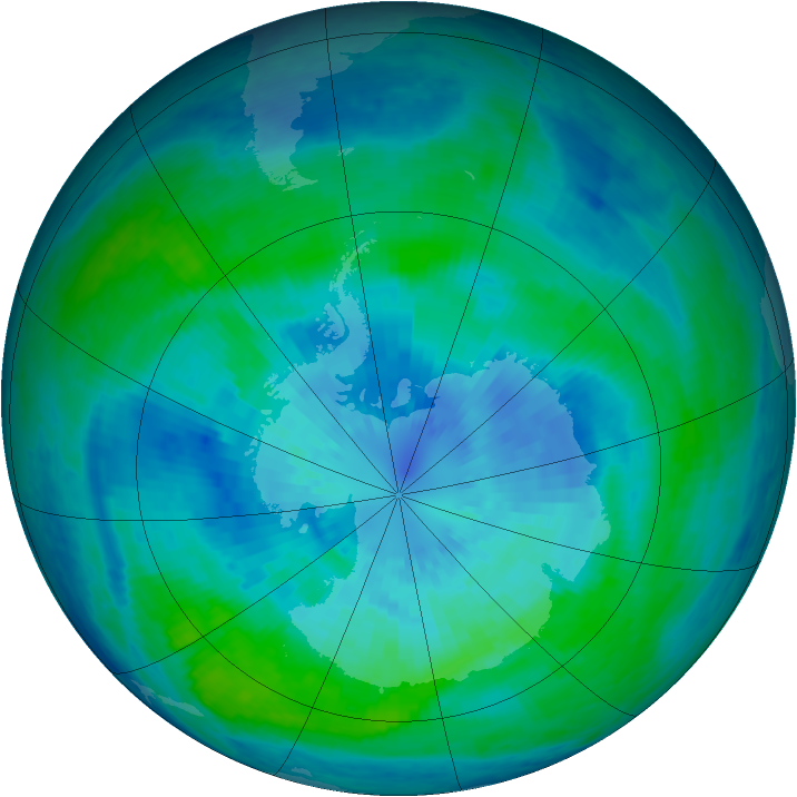 Antarctic ozone map for 22 March 2004